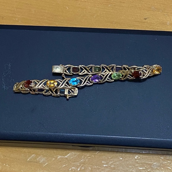 Solid 14k Gold Multi Gemstone Bracelet w/ Amethyst Citrine Topaz Peridot - Picture 7 of 8